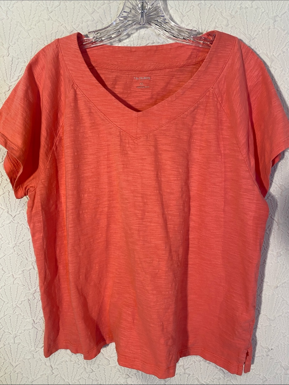 Talbots Coral Slub V-Neck Short Sleeve Tee Womens XL comfortable casual